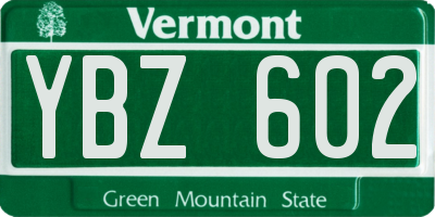 VT license plate YBZ602