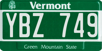 VT license plate YBZ749