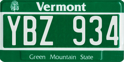 VT license plate YBZ934