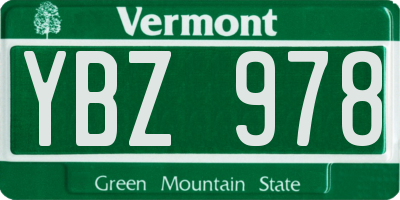 VT license plate YBZ978