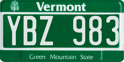 VT license plate YBZ983