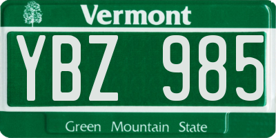 VT license plate YBZ985