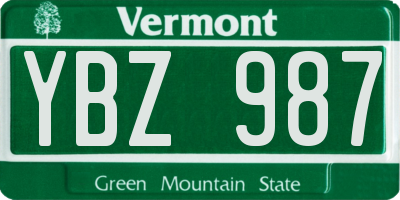 VT license plate YBZ987