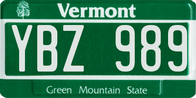 VT license plate YBZ989