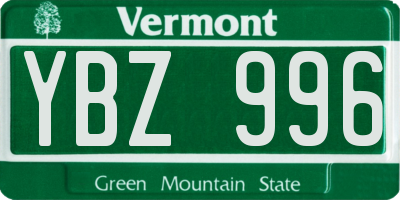 VT license plate YBZ996