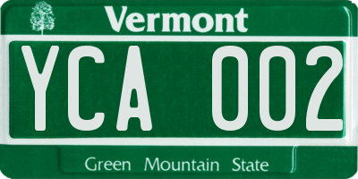 VT license plate YCA002
