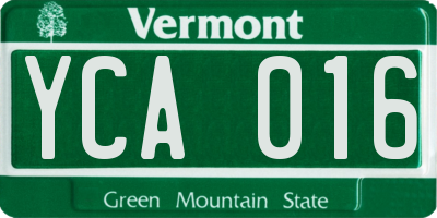 VT license plate YCA016