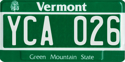 VT license plate YCA026