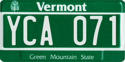 VT license plate YCA071