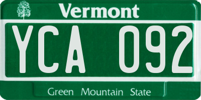 VT license plate YCA092