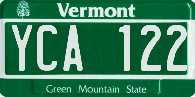 VT license plate YCA122