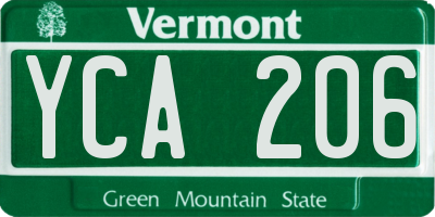 VT license plate YCA206