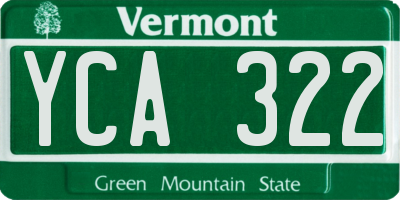 VT license plate YCA322