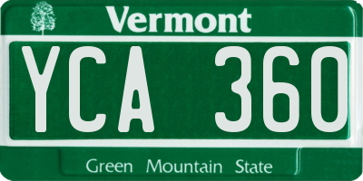 VT license plate YCA360