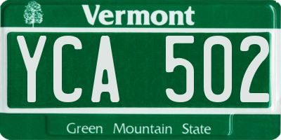 VT license plate YCA502