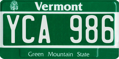 VT license plate YCA986