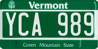 VT license plate YCA989