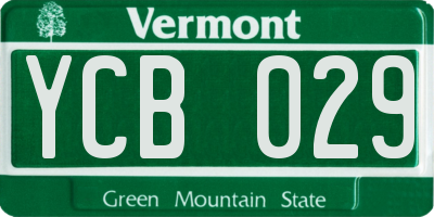 VT license plate YCB029
