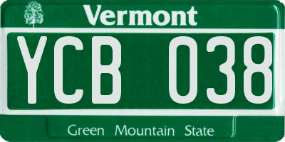 VT license plate YCB038