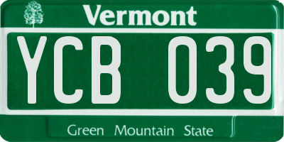VT license plate YCB039