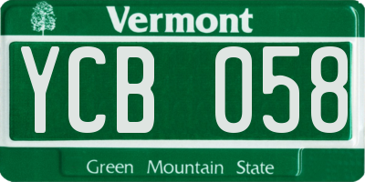 VT license plate YCB058