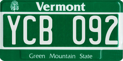 VT license plate YCB092