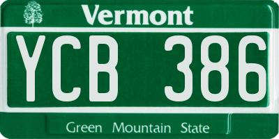 VT license plate YCB386