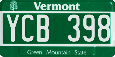 VT license plate YCB398