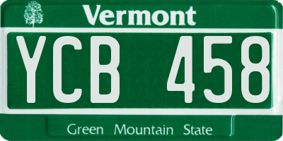 VT license plate YCB458