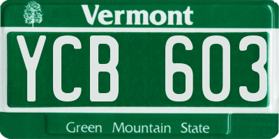 VT license plate YCB603