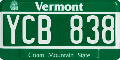 VT license plate YCB838