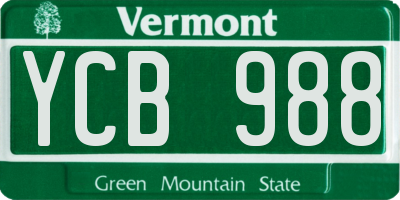 VT license plate YCB988