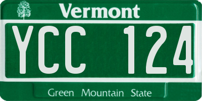 VT license plate YCC124