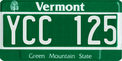 VT license plate YCC125