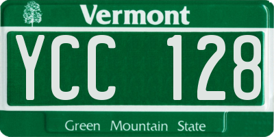 VT license plate YCC128