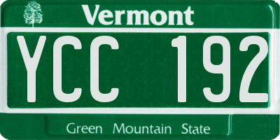 VT license plate YCC192