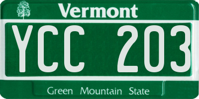 VT license plate YCC203