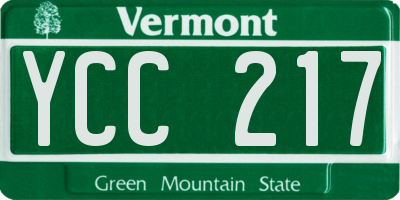 VT license plate YCC217