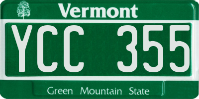 VT license plate YCC355
