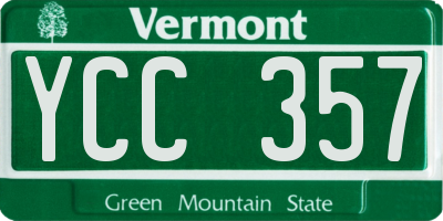 VT license plate YCC357