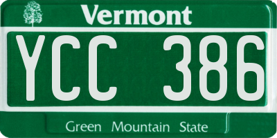 VT license plate YCC386