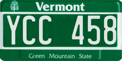 VT license plate YCC458