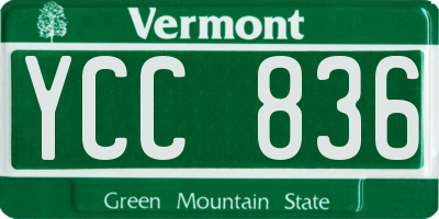 VT license plate YCC836