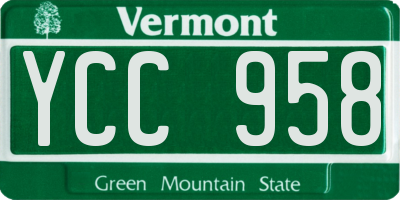 VT license plate YCC958