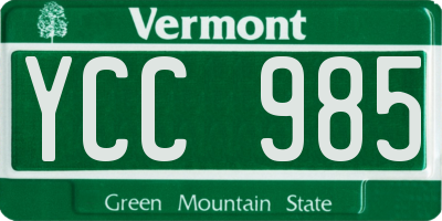 VT license plate YCC985