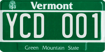 VT license plate YCD001