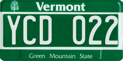 VT license plate YCD022