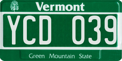 VT license plate YCD039