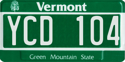 VT license plate YCD104