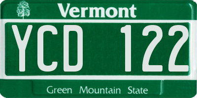 VT license plate YCD122